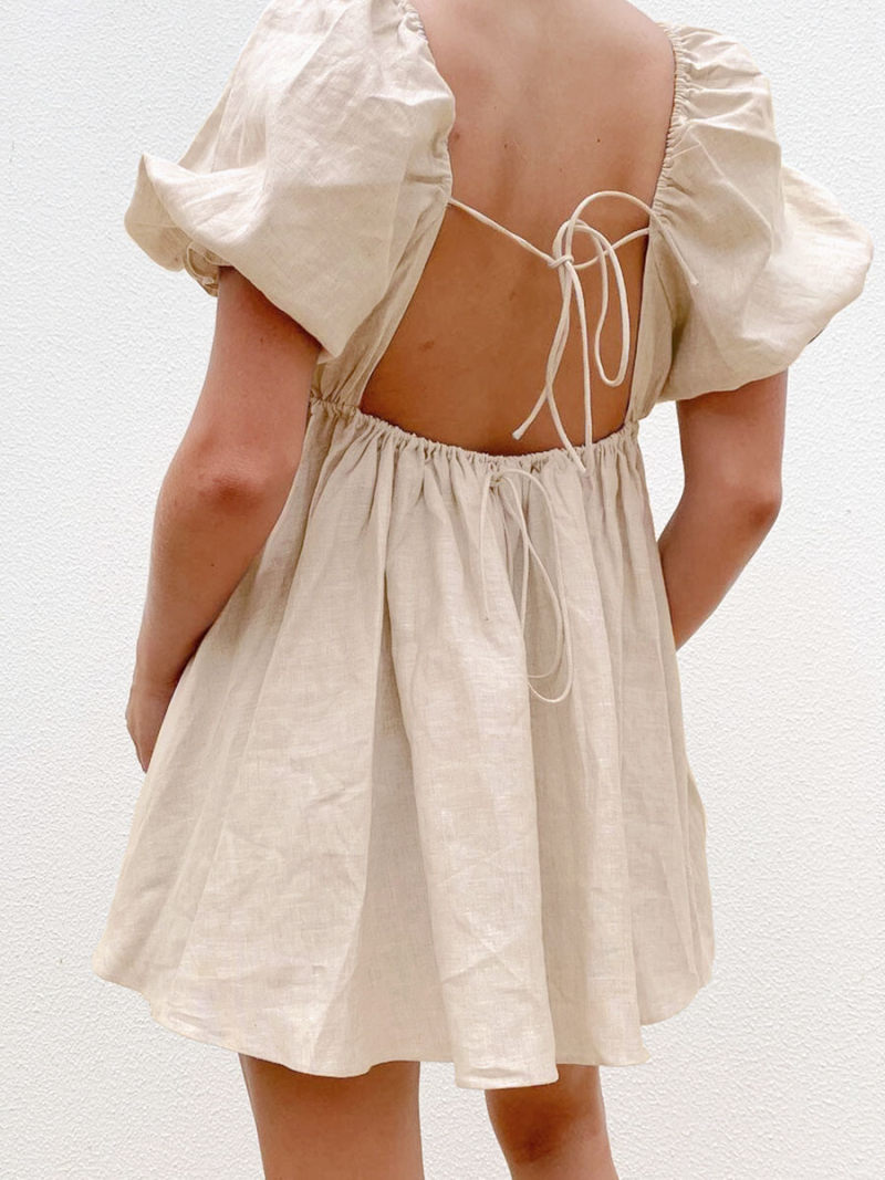 Square Neck Short Sleeves Backless  Blouse