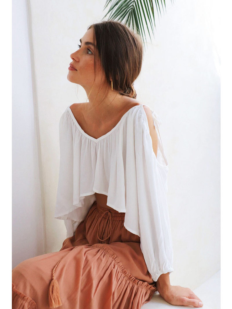 V-neck Cut Out Sholder Backless Blouse