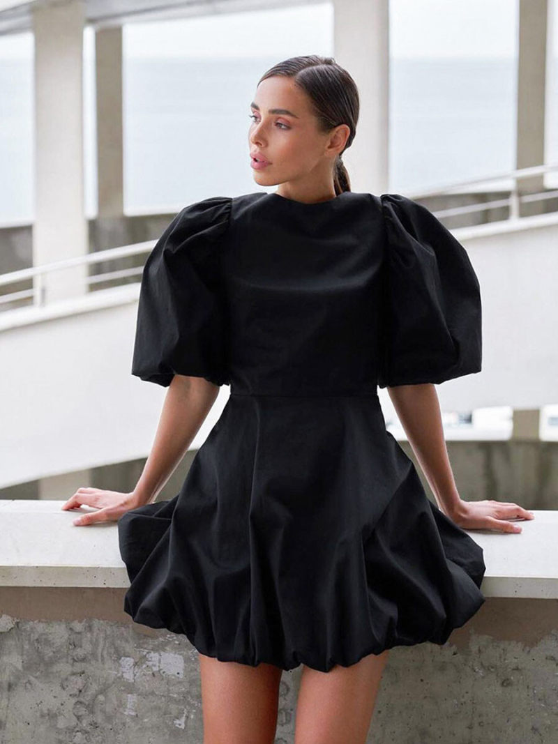 Solid Backless Mini Dresss