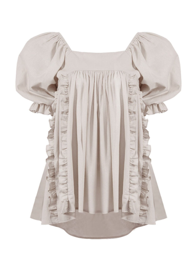 Square Neck Short Sleeves Backless  Blouse