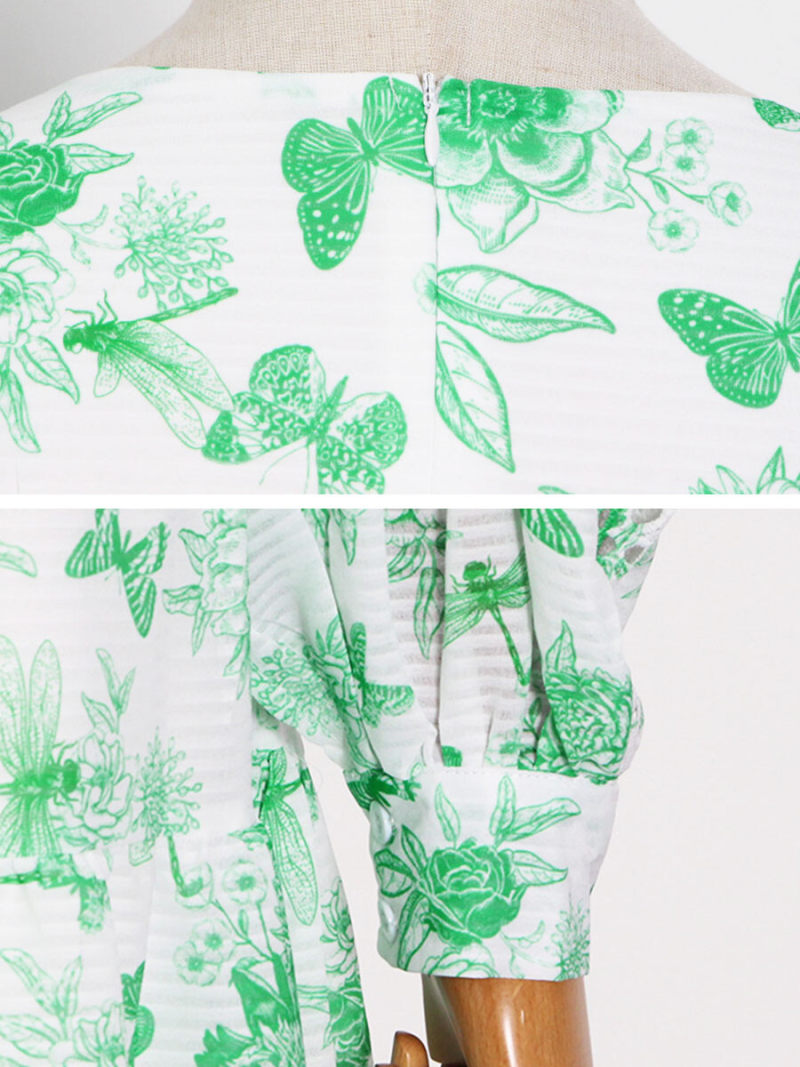 Ditsy Floral Shirred Waist A-line  Mini Dress With Lace Insert