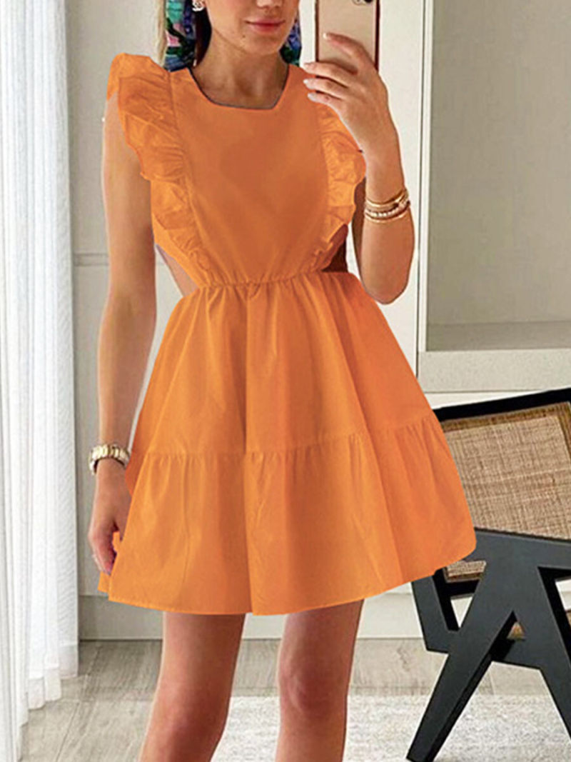 Ruffle Trim  Mini  Dress