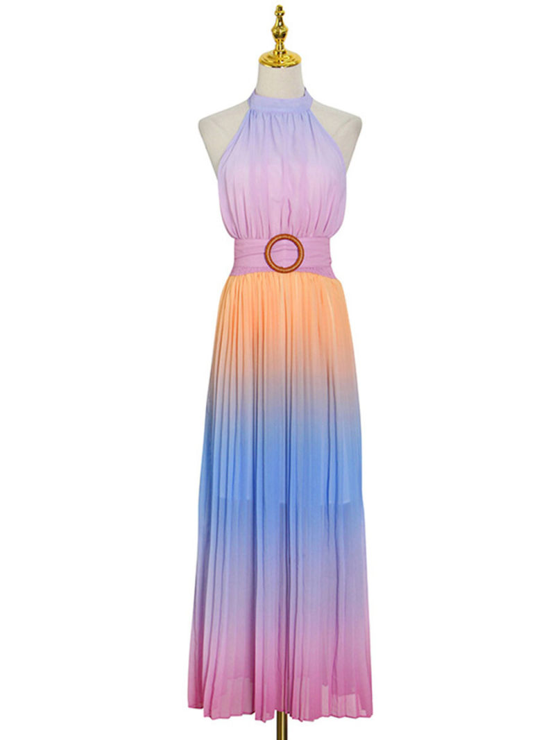 Halter Neck Maxi Dress With Waist Belt