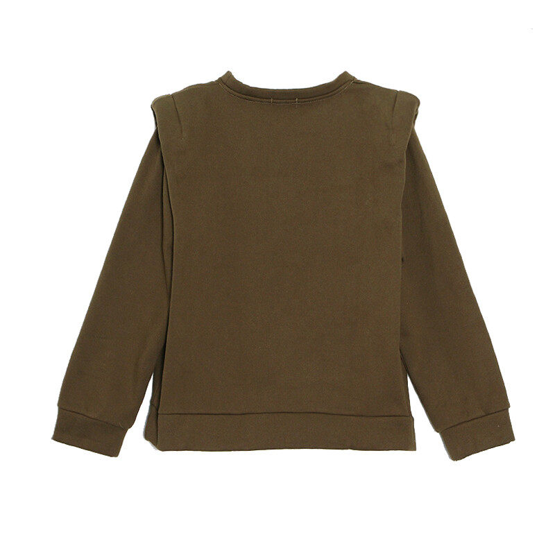 Solid  Long Sleeves   Pad Shoulder   Relaxed Sweat Shirt