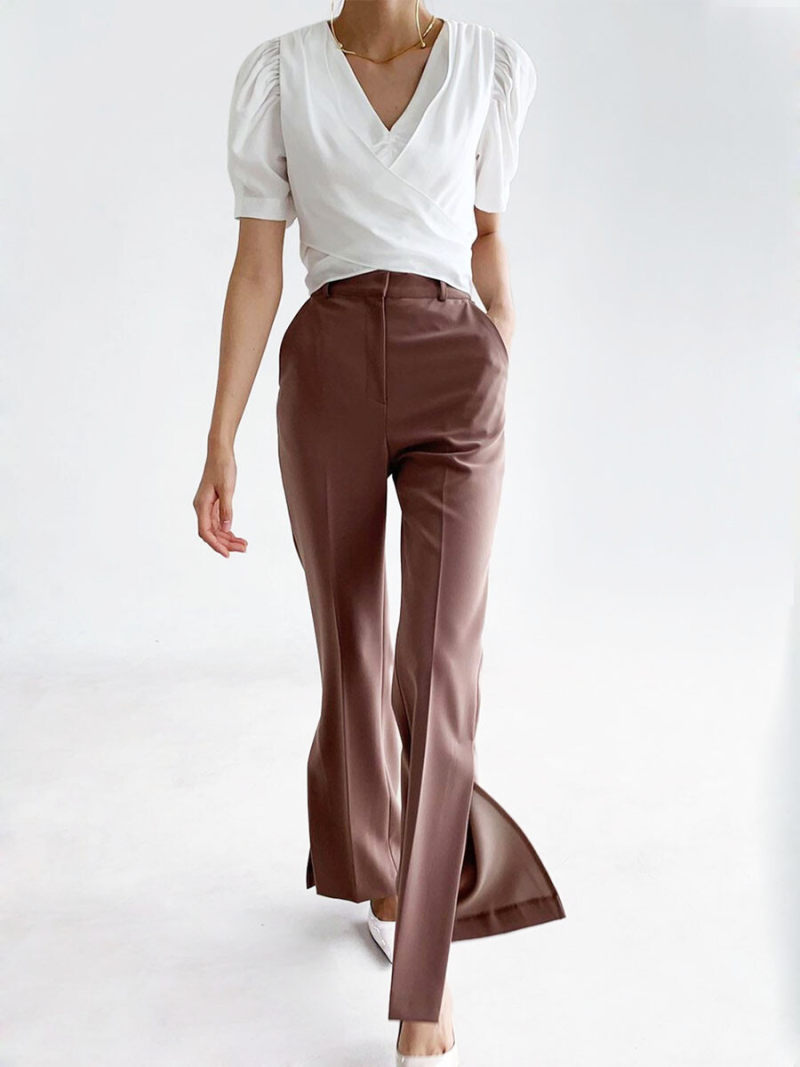 V-neck Short Sleeves Tie Details Blouse