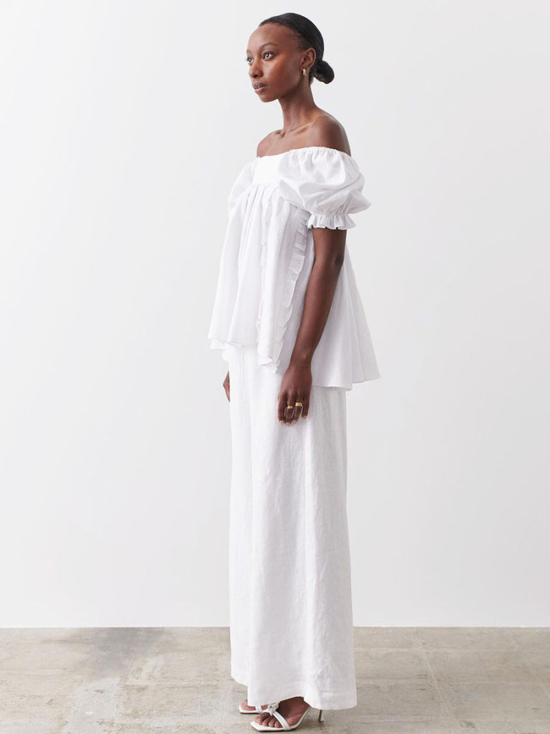 Square Neck Short Sleeves Backless  Blouse