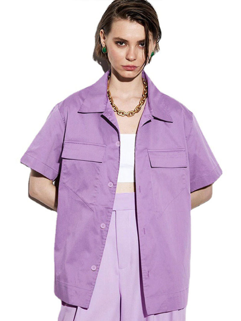 Collar Neck Short Sleeves Blouse