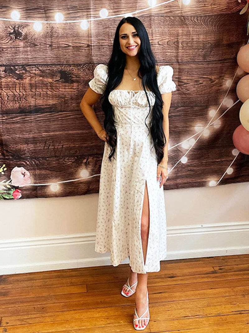 Allover Floral Knot Split Thigh A-line Dress