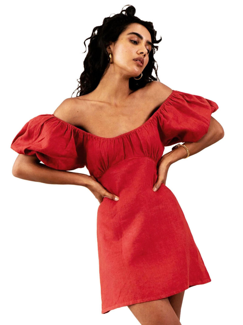 Square Neck Ruched  Mini Dress