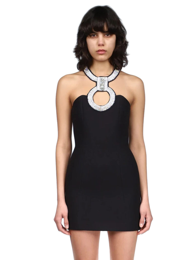 Rhinestone Detail Cut Out Front Bodycon Dress