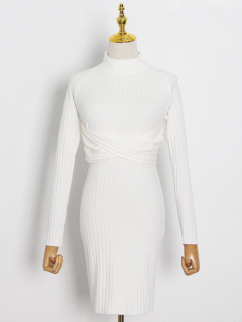 High Neck Cut Out Back Long Sleeves Bodycon Mide Dress