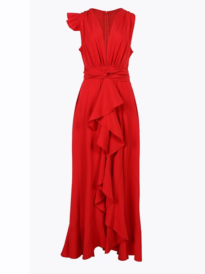 Floral Ruffle Hem Wrap Maxi  Dress