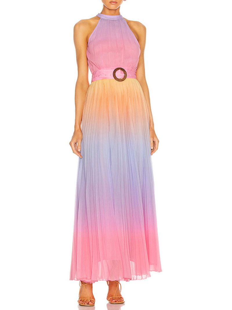 Halter Neck Maxi Dress With Waist Belt