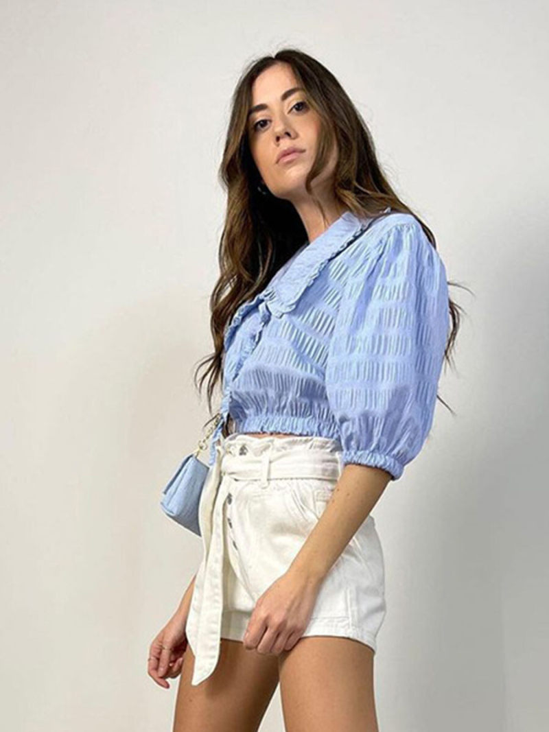 Big Collar Mide Sleeves Blouse