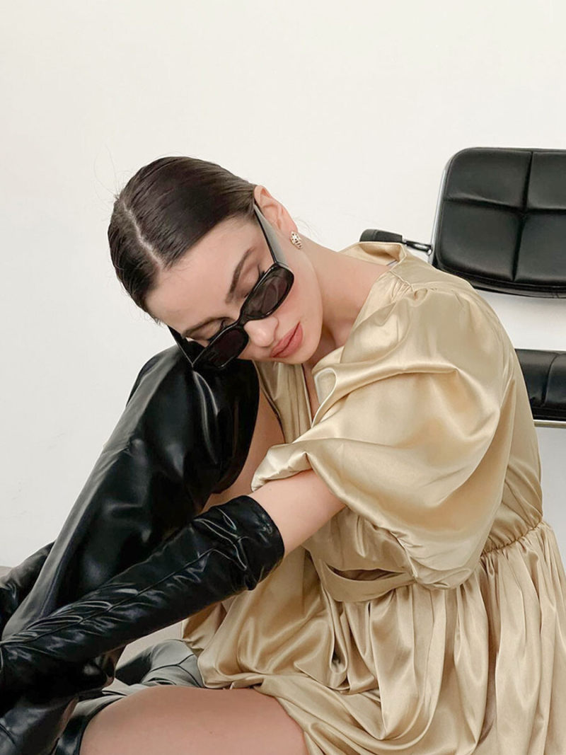 Solid V-neck Mini Dress