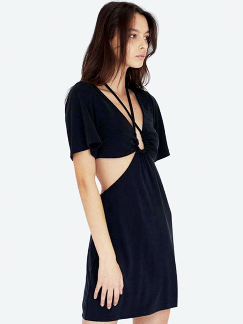 V-Neck Cut out Waist Mini Dress