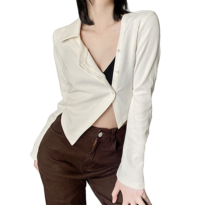 Pure color fashion irregular long sleeve T-shirt