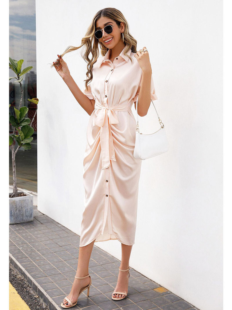 Satin Ruched  Shirt Dresss