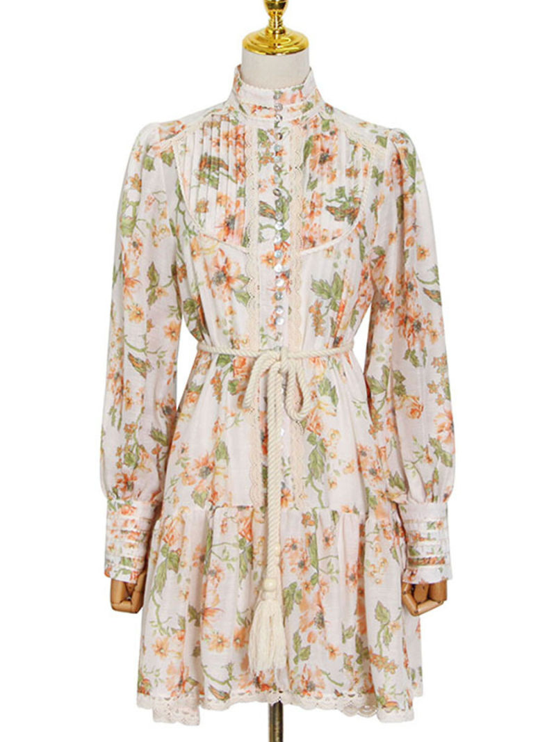 Ditsy Floral Shirred Waist A-line  Mini Dress