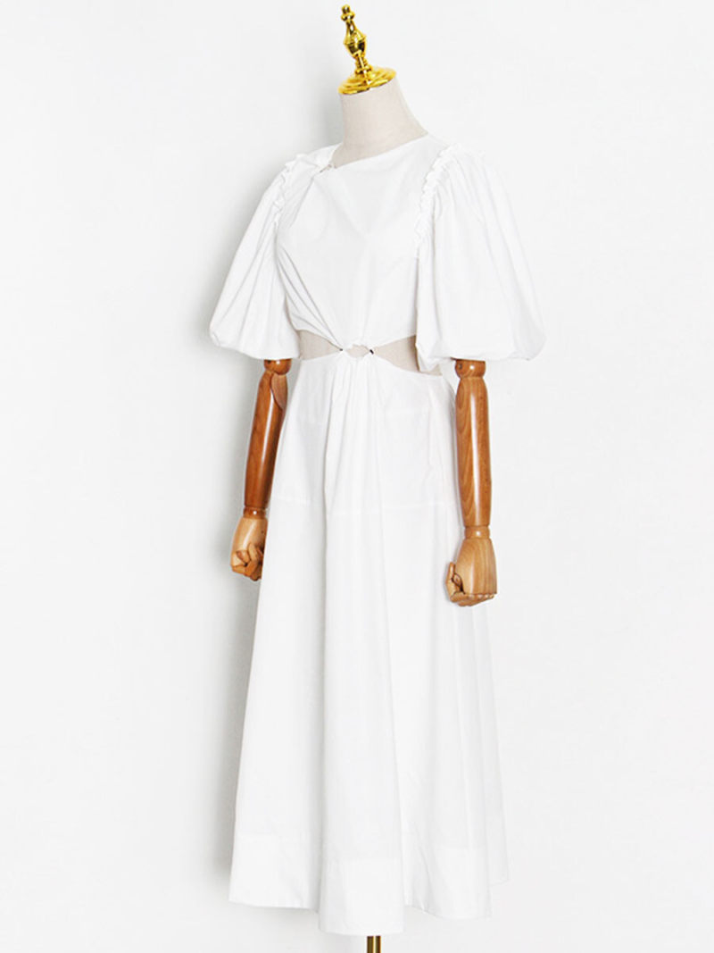 Crew Neck Cut Out Waist Maxi Dress