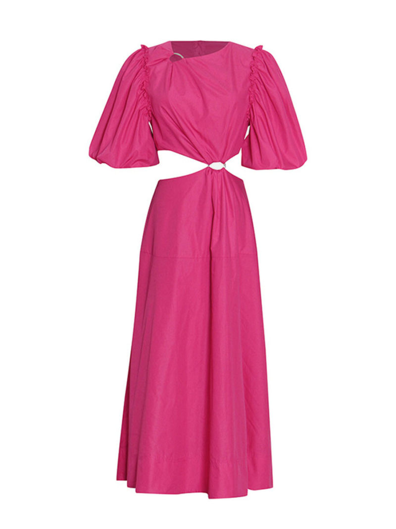 Crew Neck Cut Out Waist Maxi Dress