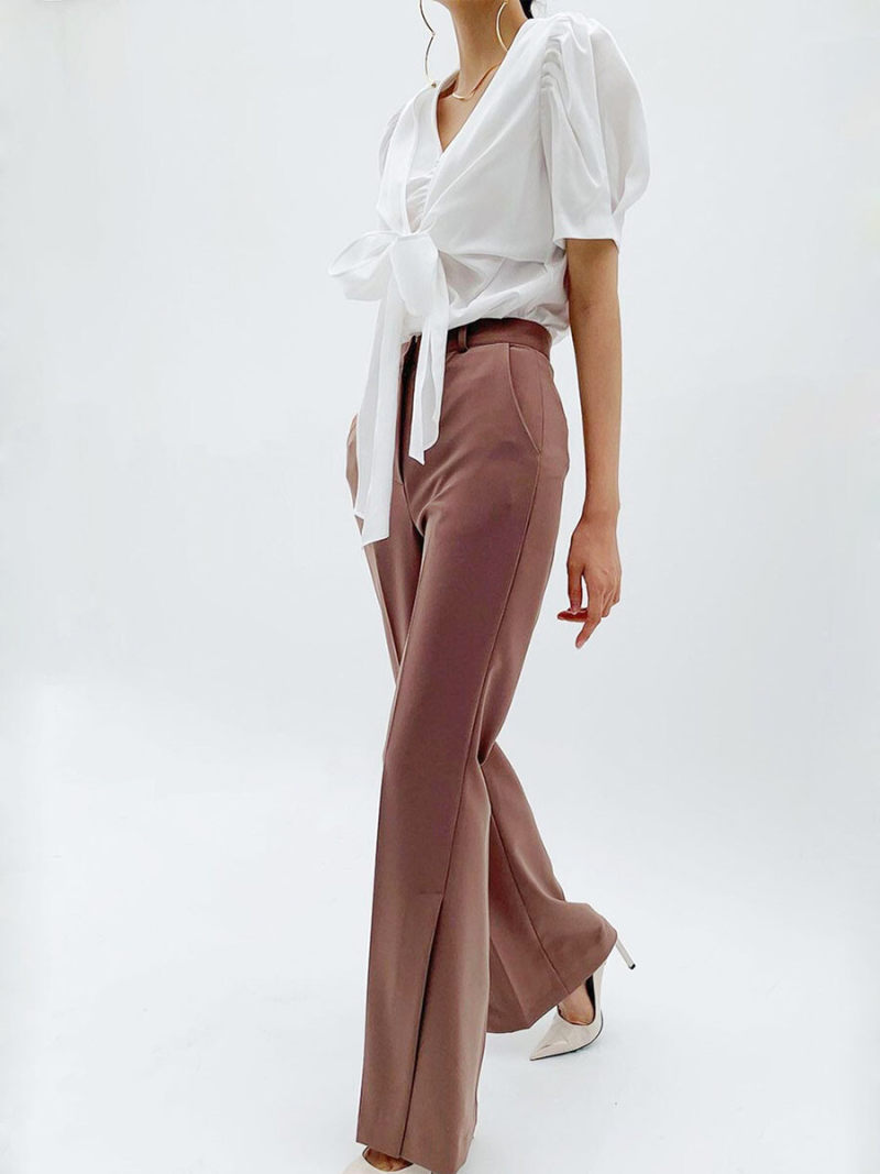 V-neck Short Sleeves Tie Details Blouse