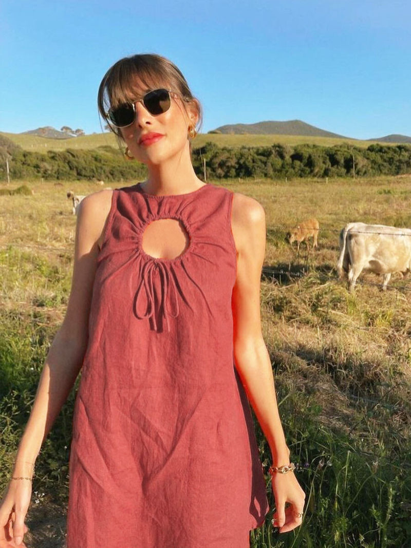 Solid Cut out Front  Mini  Tunic Dress