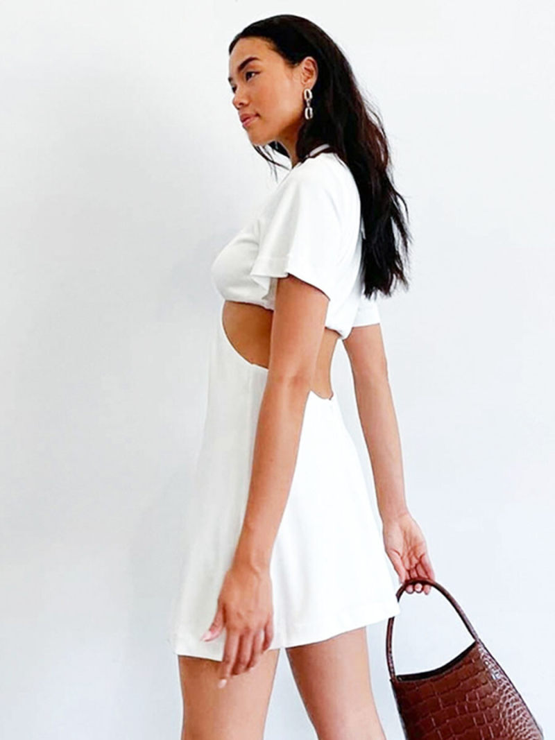 V-Neck Cut out Waist Mini Dress