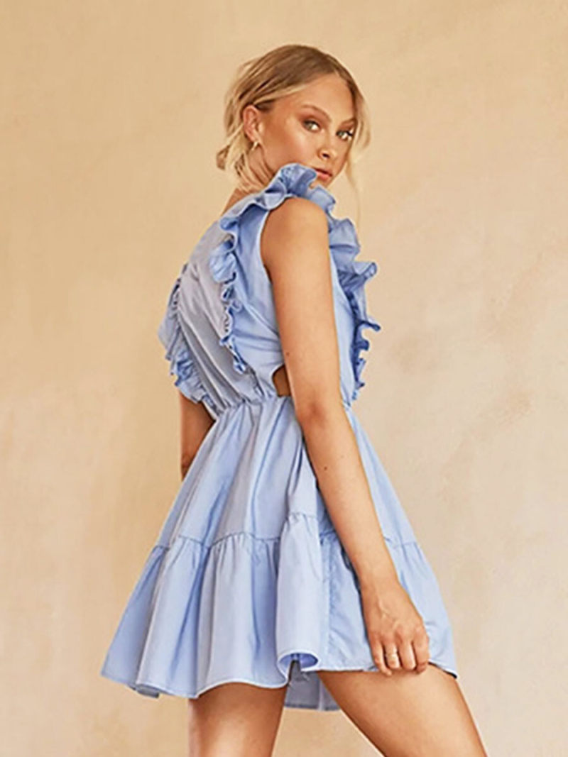 Ruffle Trim  Mini  Dress