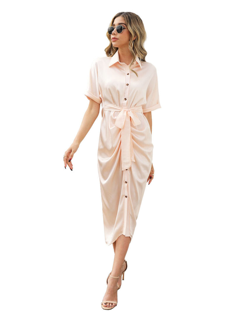 Satin Ruched  Shirt Dresss