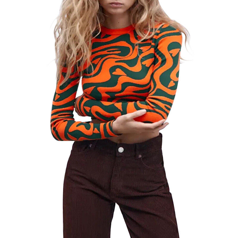 Printed round neck long sleeve T-shirt