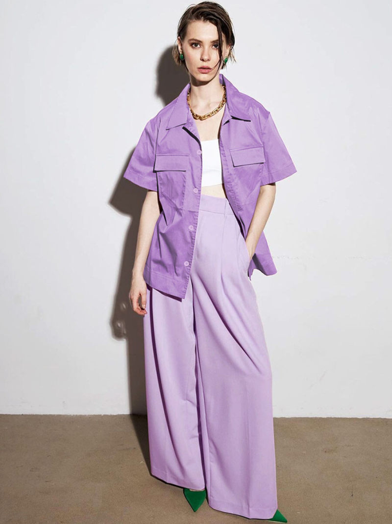 Collar Neck Short Sleeves Blouse