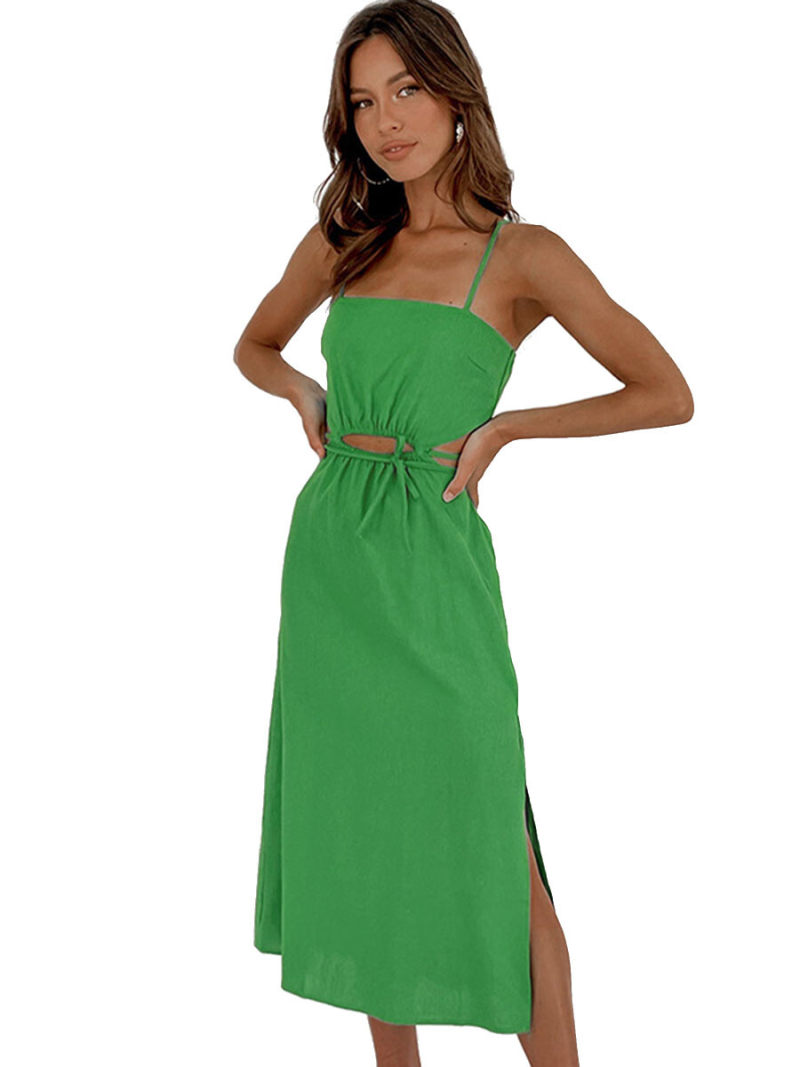 Cut Out Waist Side Split Mide Cami Dress