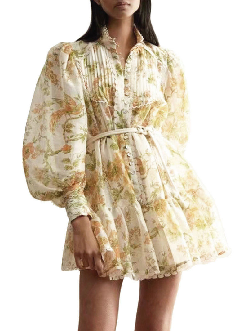 Ditsy Floral Shirred Waist A-line  Mini Dress