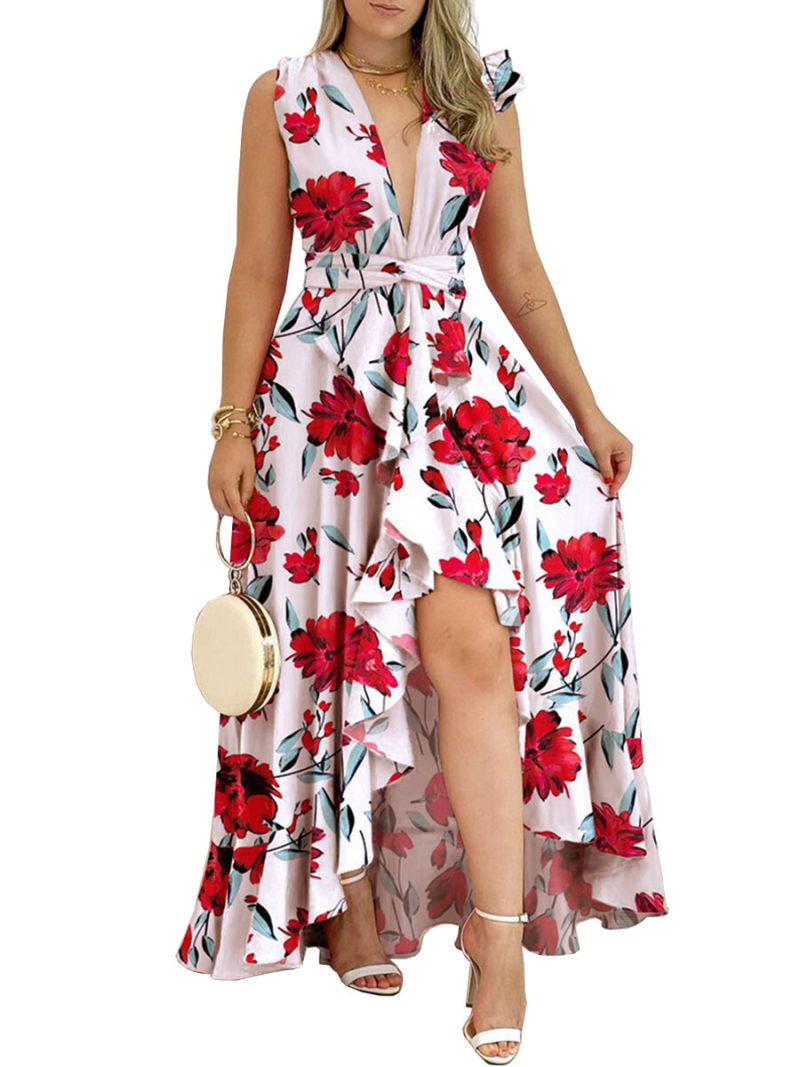 Floral Ruffle Hem Wrap Maxi  Dress