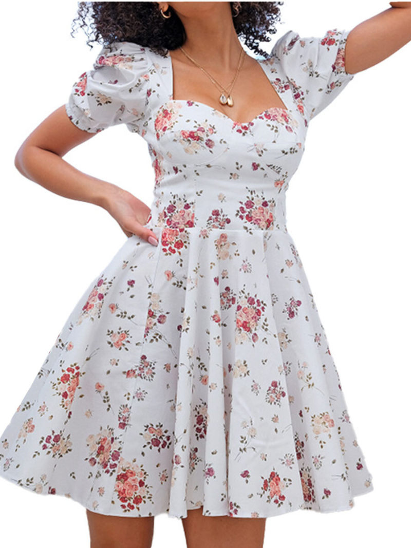 Ditsy Floral Shirred Waist A-line Dress