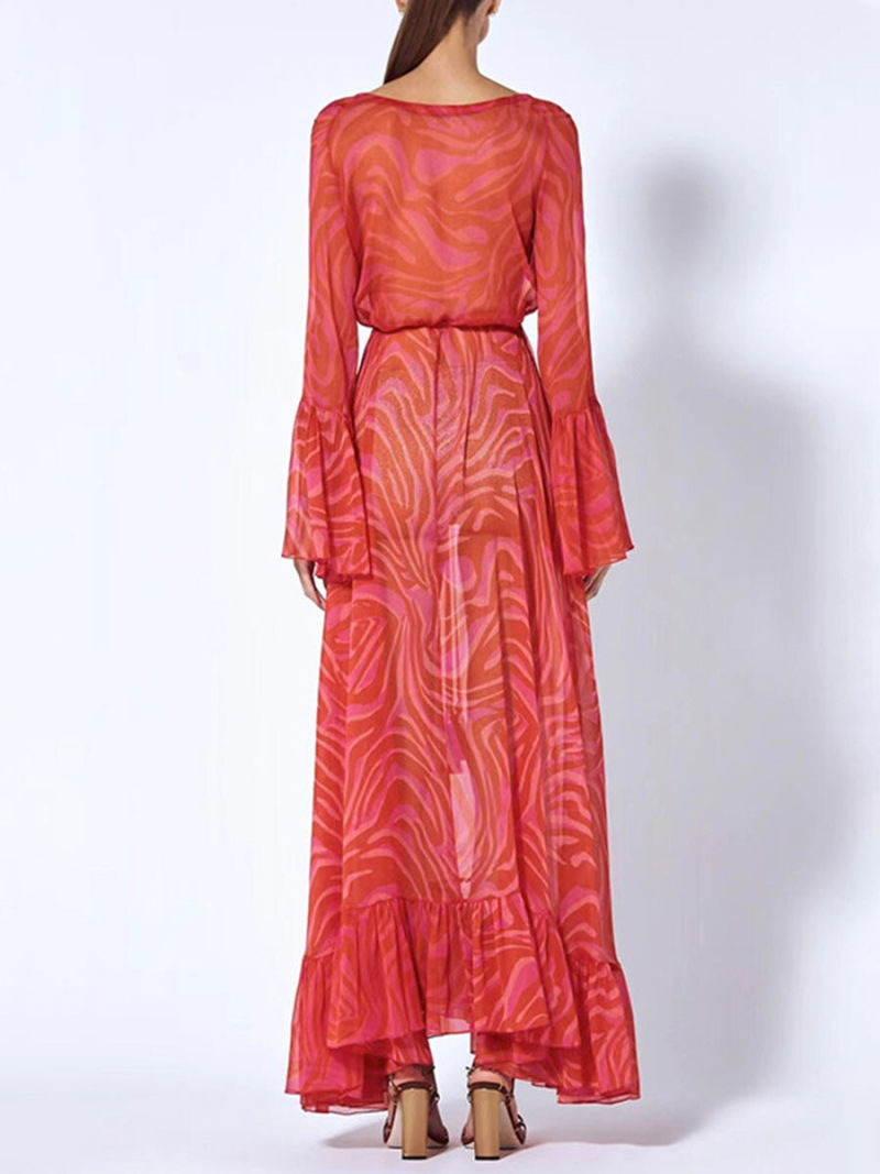 Long Sleeves Tie on Waist Maxi Dress