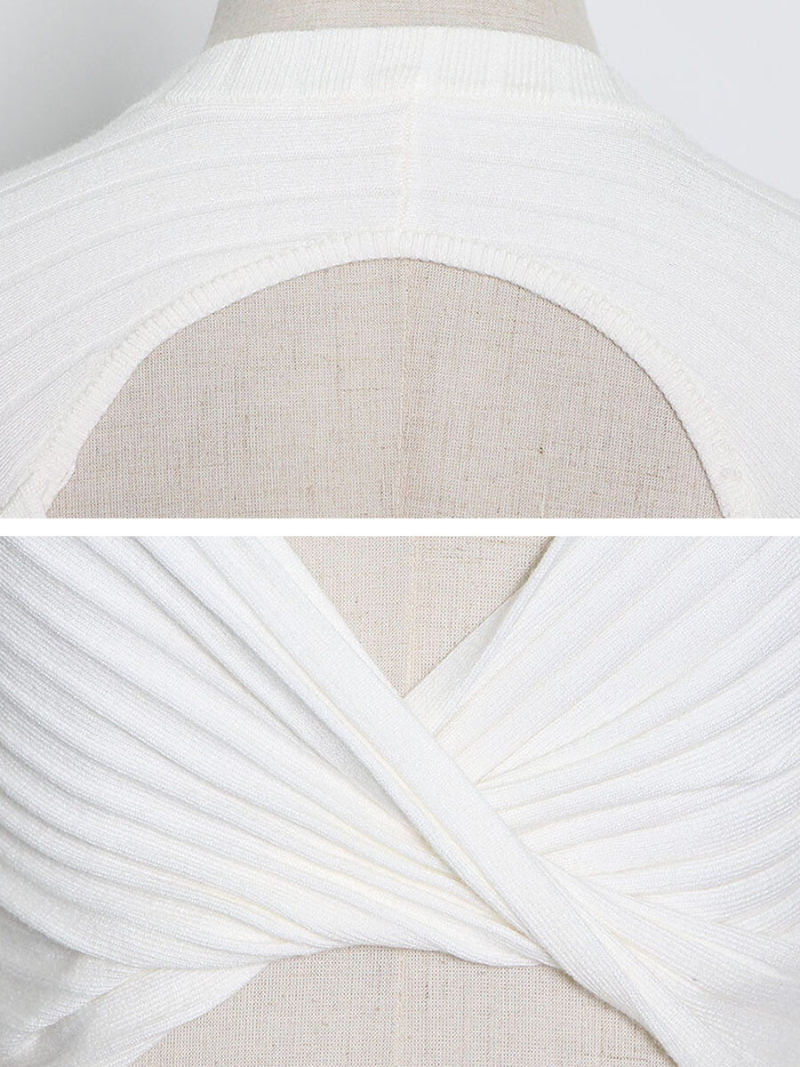 High Neck Cut Out Back Long Sleeves Bodycon Mide Dress