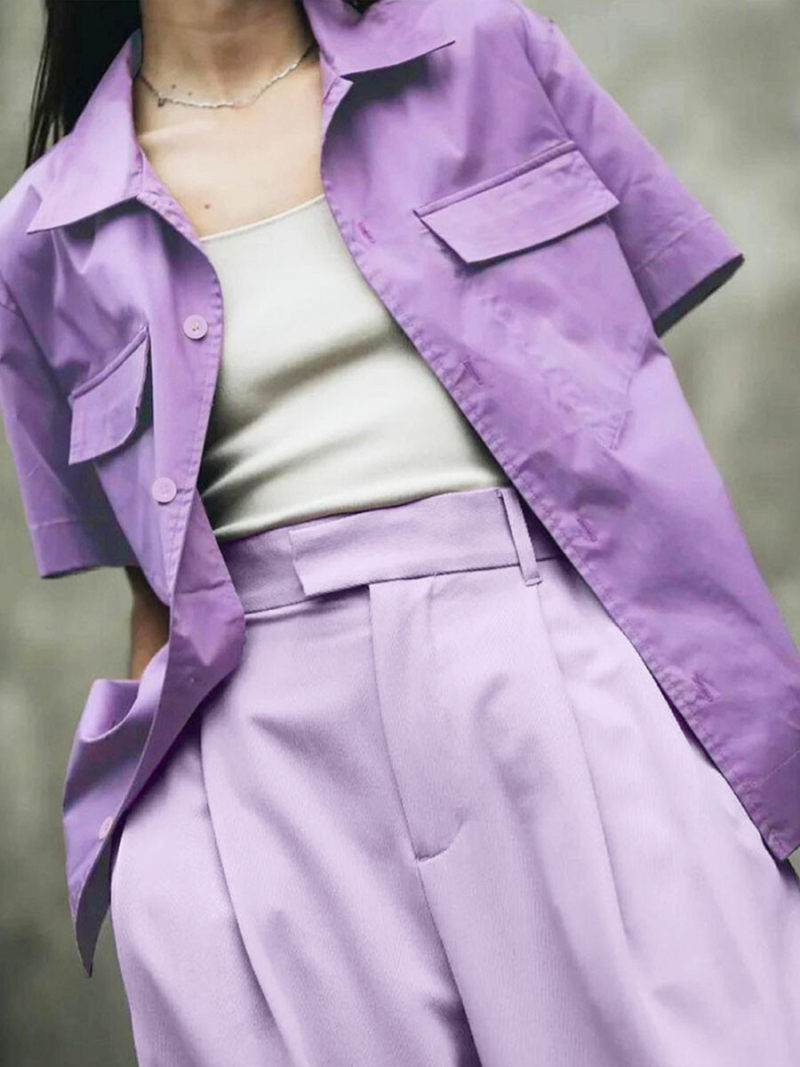 Collar Neck Short Sleeves Blouse