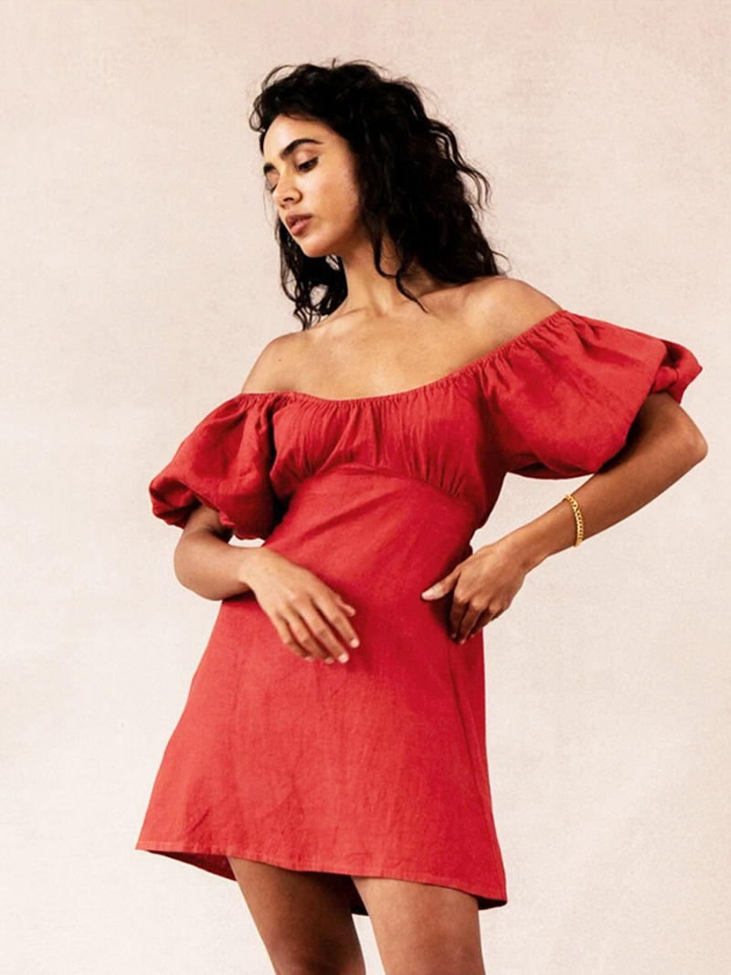 Square Neck Ruched  Mini Dress