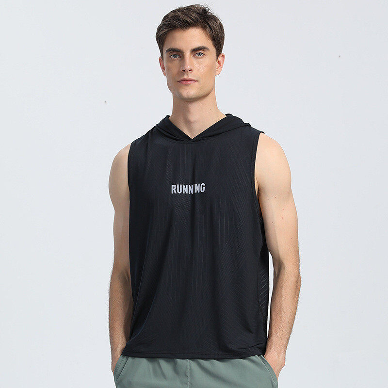 Men's  Sleeveless Hood  Running T-shirt With Quick Dry