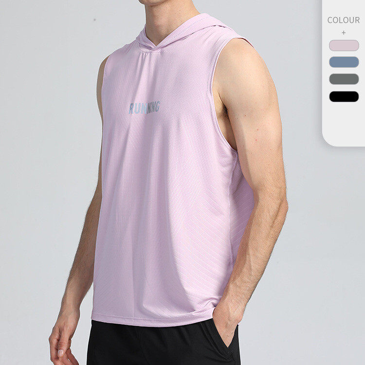 Men's  Sleeveless Hood  Running T-shirt With Quick Dry