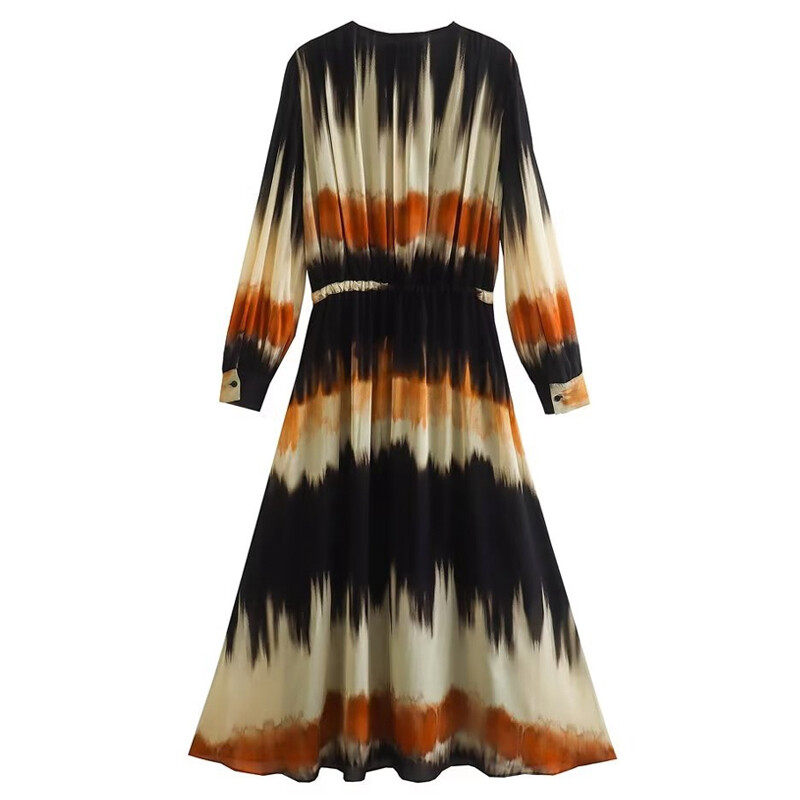 Tie-Dyed Deep V Neck Maxi Dress