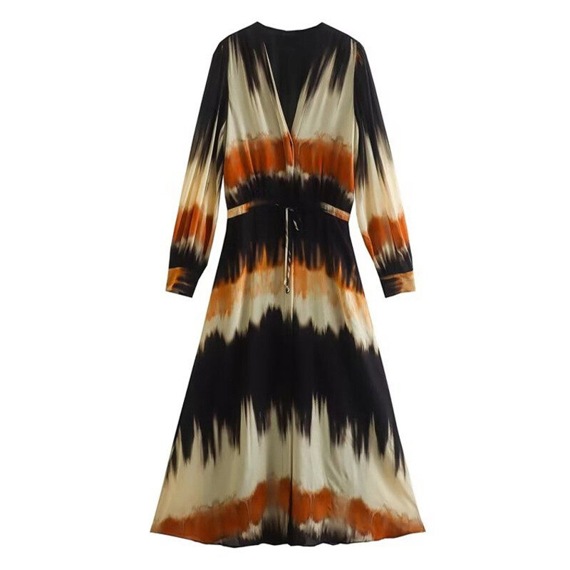 Tie-Dyed Deep V Neck Maxi Dress