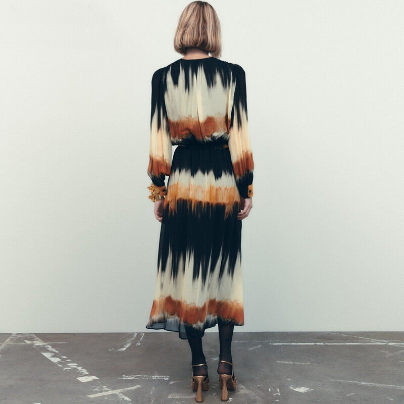 Tie-Dyed Deep V Neck Maxi Dress