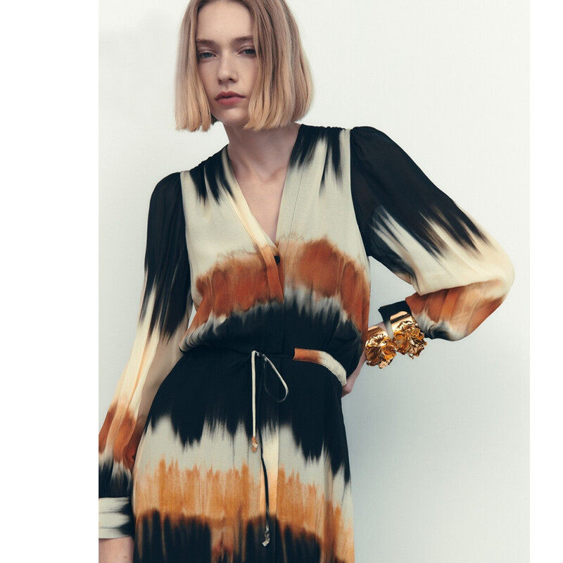 Tie-Dyed Deep V Neck Maxi Dress