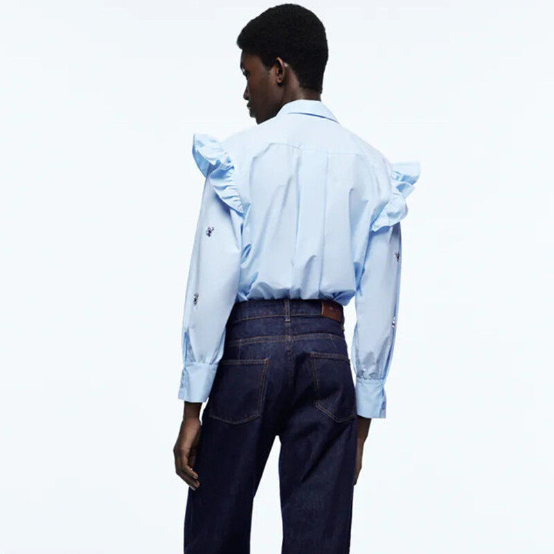 casual shirt with ruffles sleeve