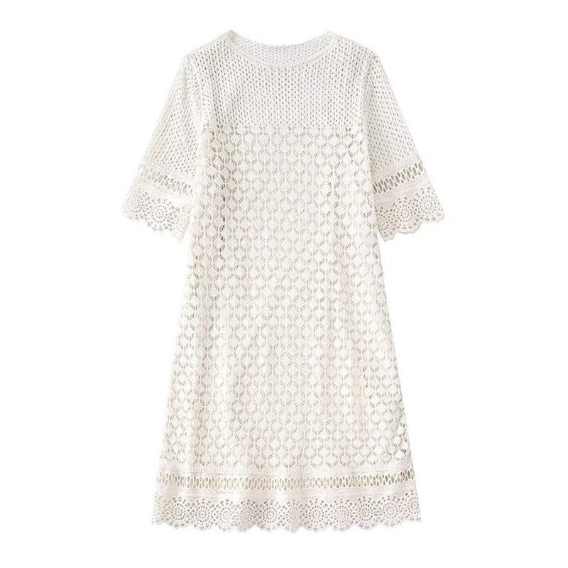 Boat Neck Short Sleeve Mini Lace Dress