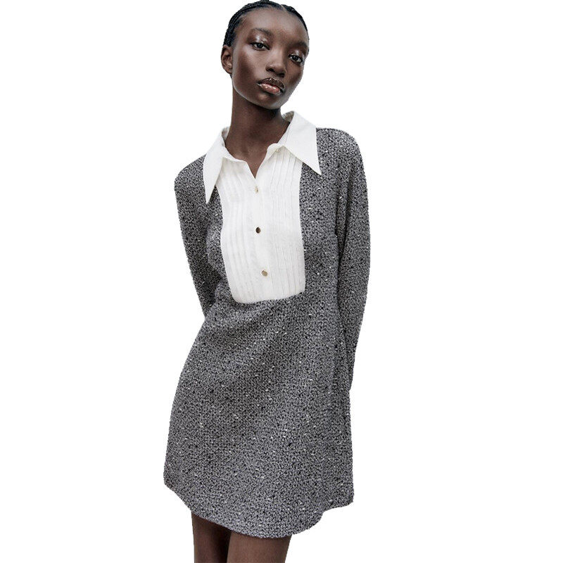 Long Sleeve with Shirt collar Jumper Dress