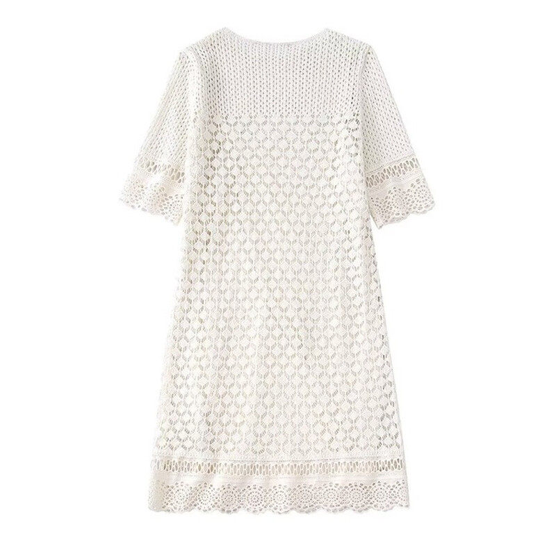 Boat Neck Short Sleeve Mini Lace Dress